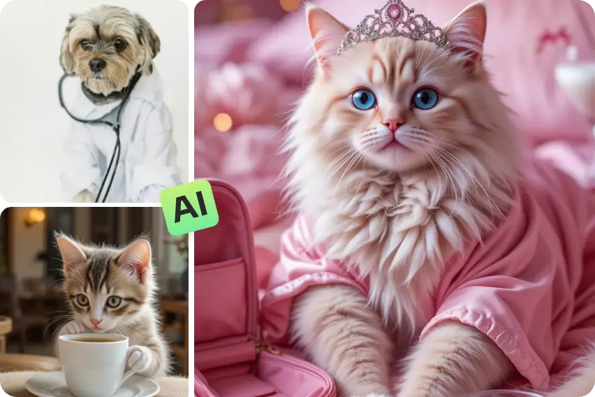 three cute cats made in aiease random image generator with an ai icon