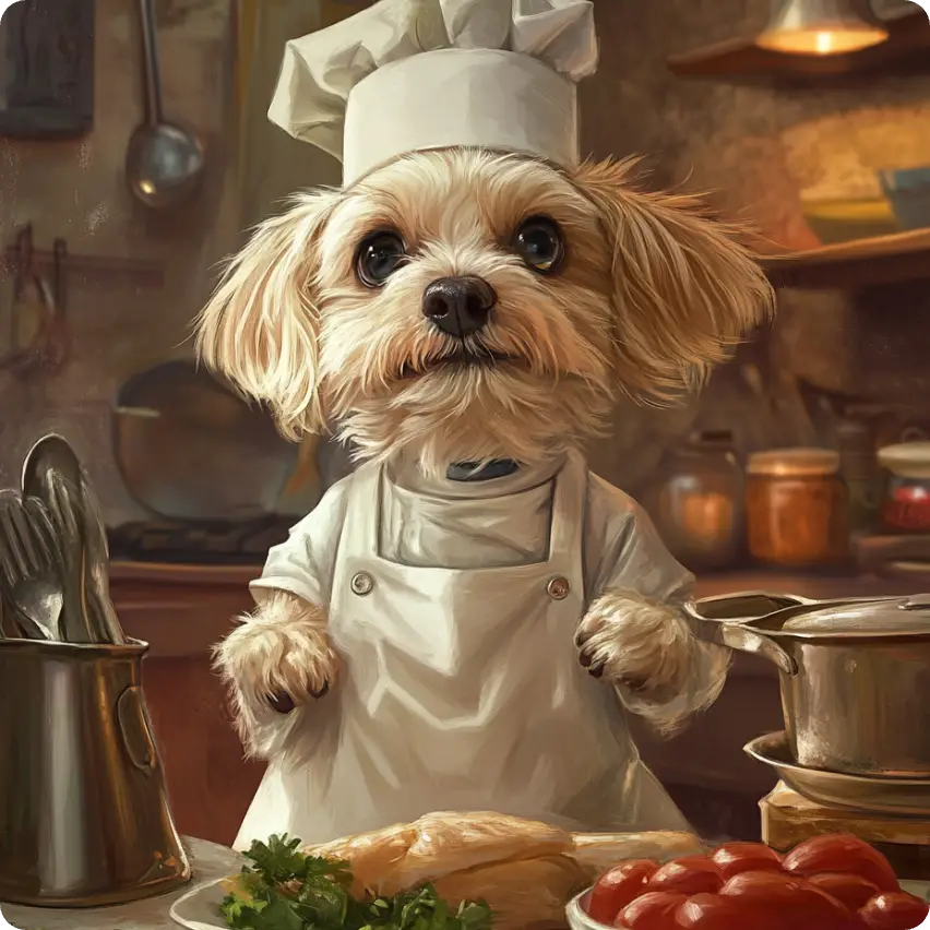 an ai dog image of a dog wearing a chef hat