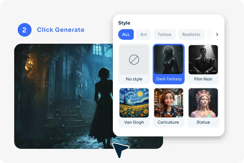 choose the dark fantasy style in AI Ease