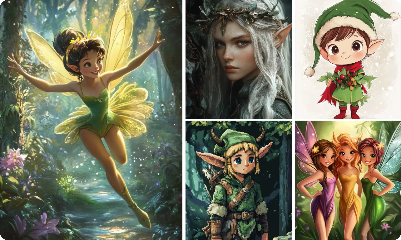 create ai elf in various styles