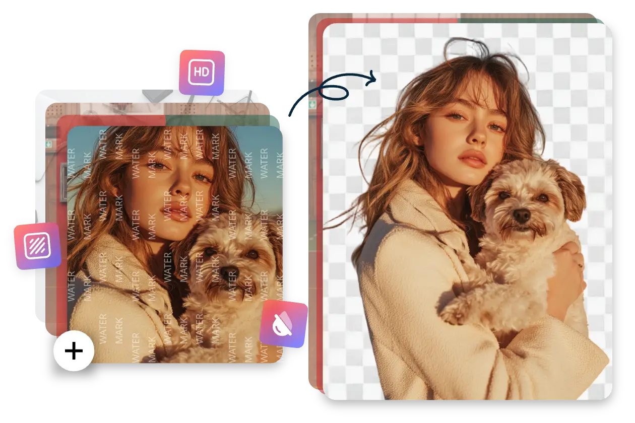 edit multiple photos including a girl image holding a dog with three icons in aiease batch photo editor