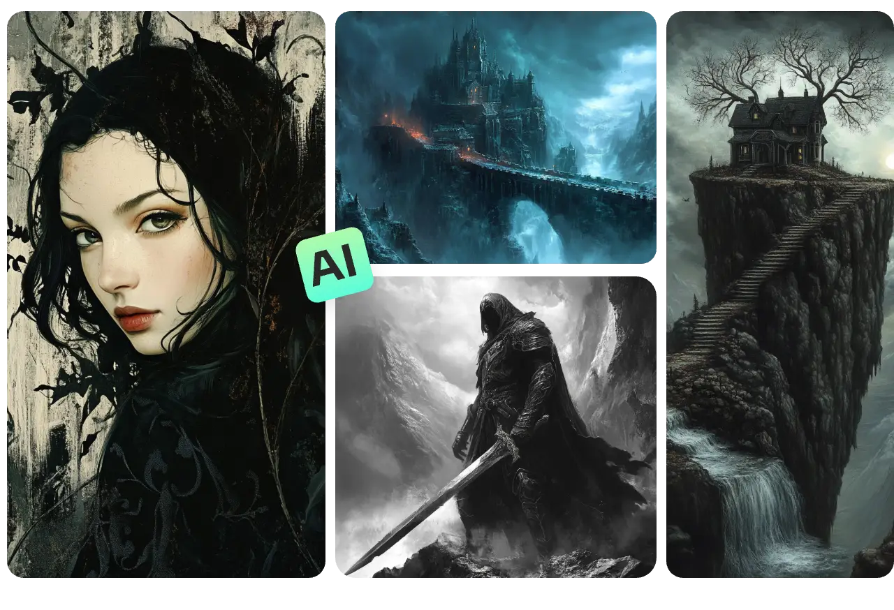 five ai generated dark fantasy AI images from AI Ease's online ai dark fantasy ai generator