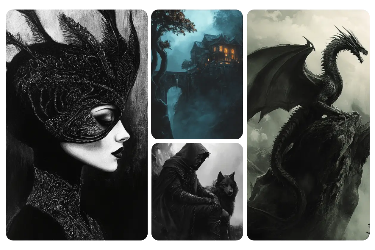 generate five dark fantasy ai images in AI Ease
