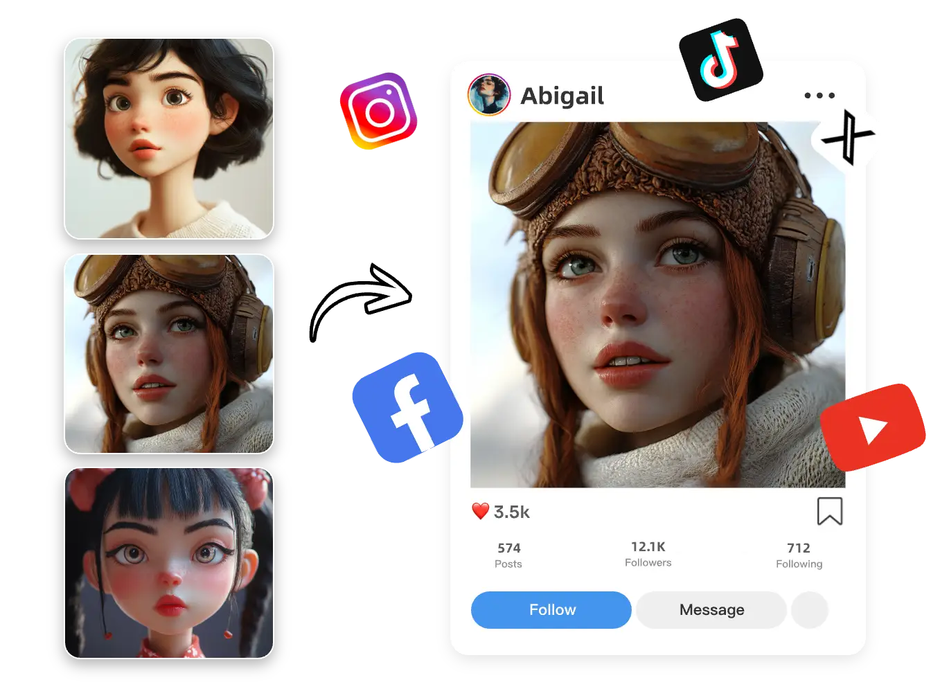 shaer images generated by 3d face maker on social media