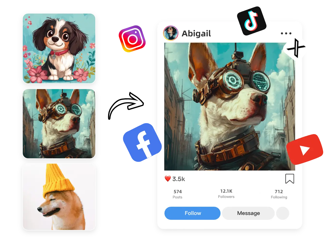 share dog ai images on social media channel