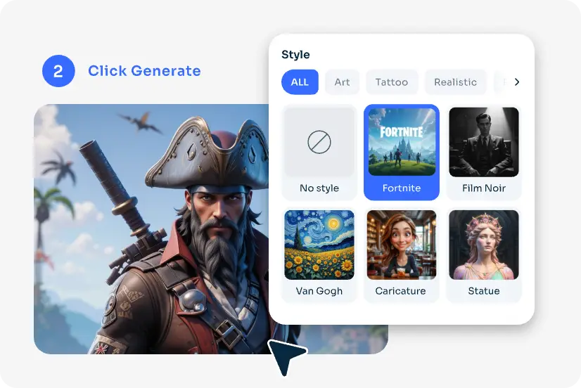 step 2 to use fortnite ai generator and select style