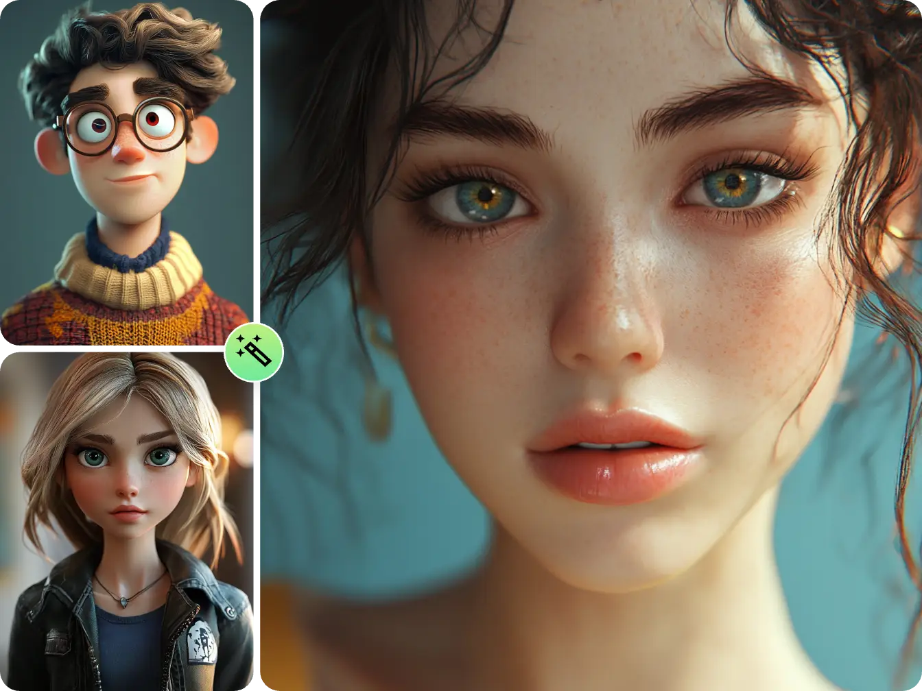 three 3d images generated by 3d face maker
