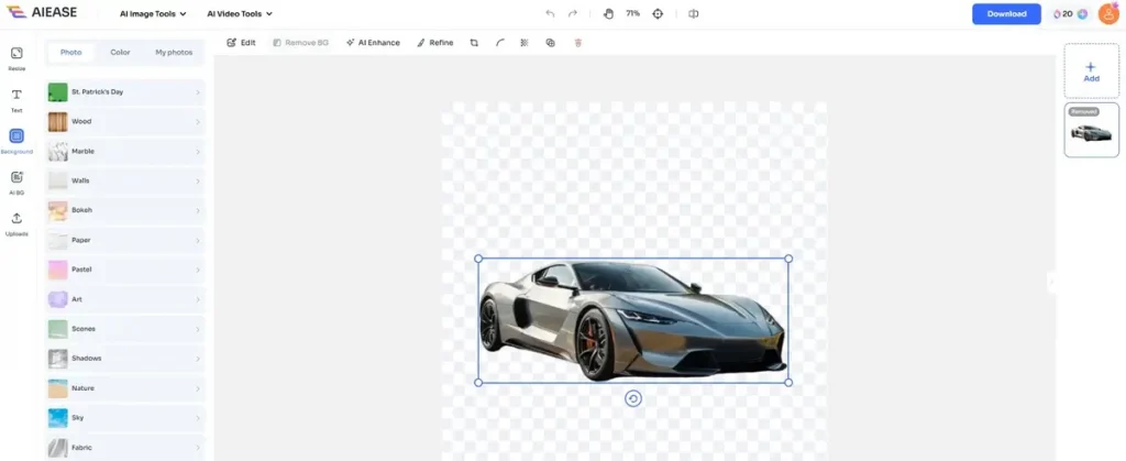 a car traveling on the road is removed from the background