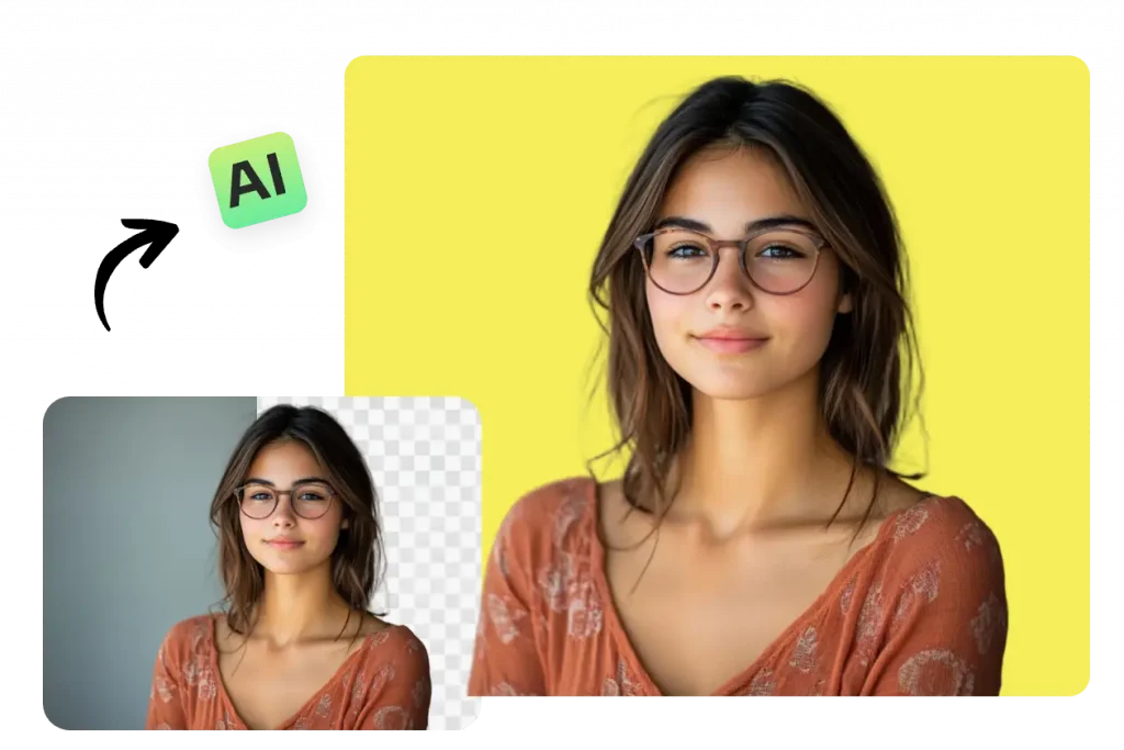grey background of the girl's image changed to yellow color