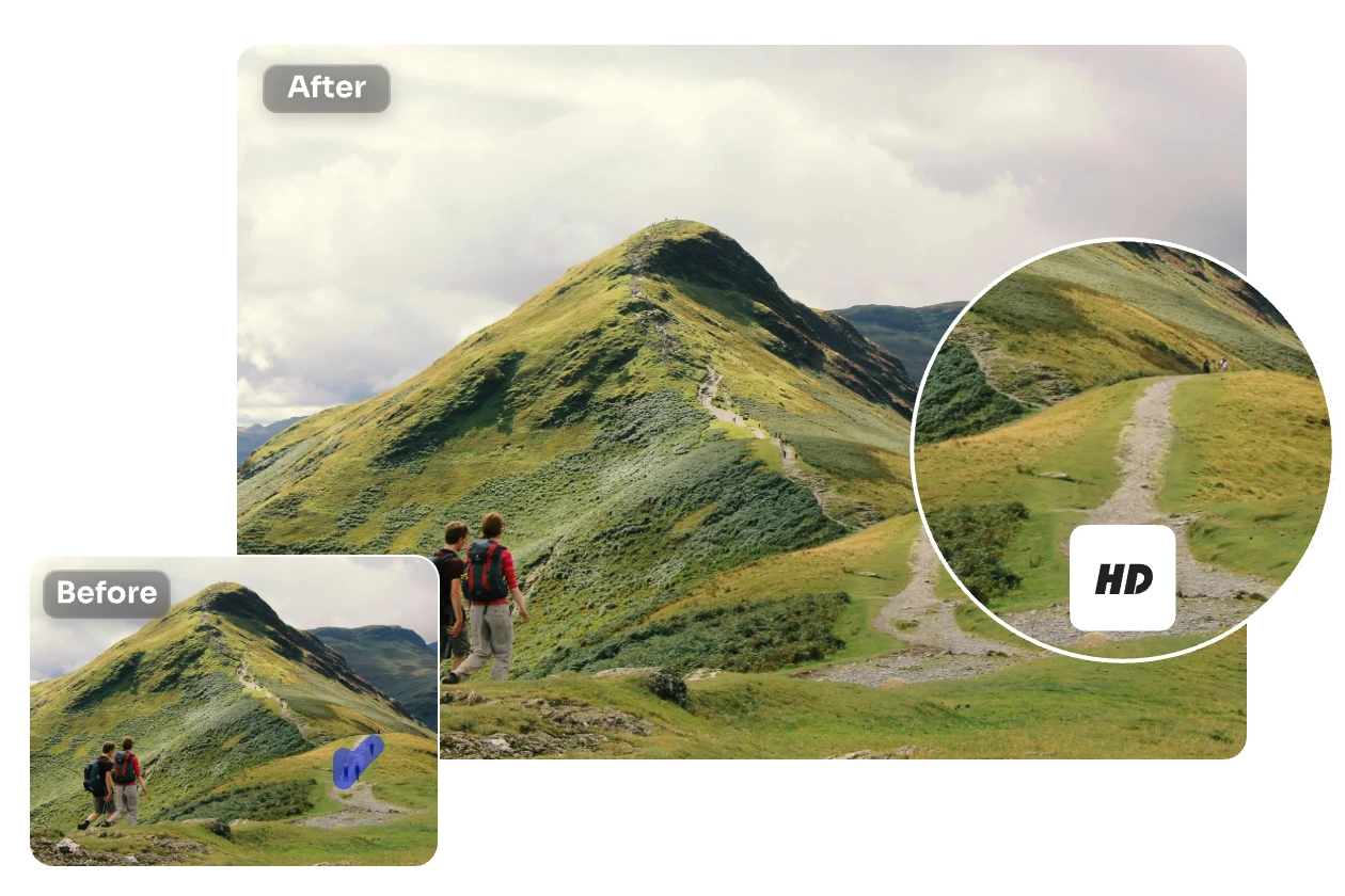 remove people from the landscape image with high quality