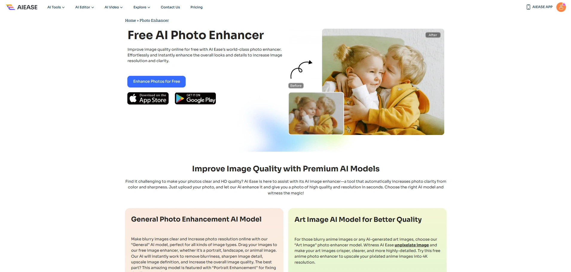 the interface of ai ease ai photo enhancer