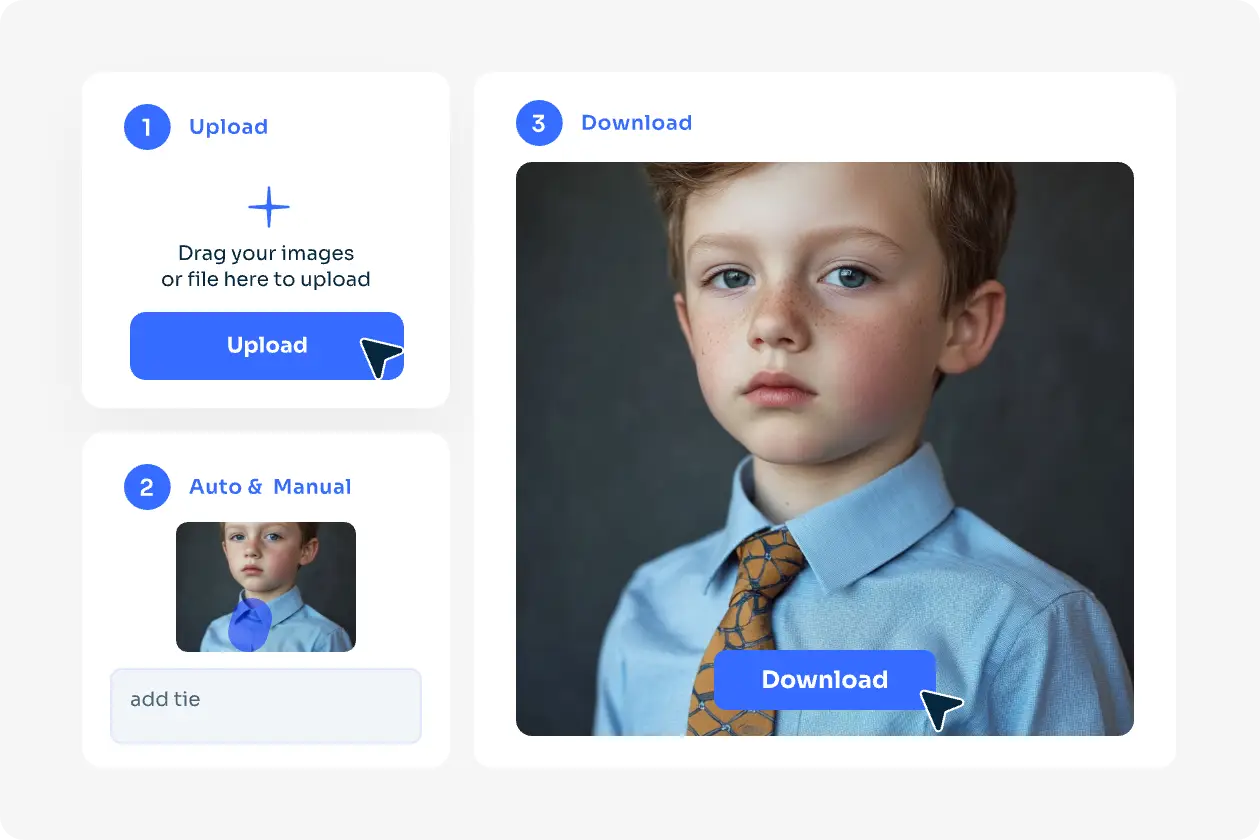 a little boy wearing a blue shirt and a retro tie in dark yellow color generated in ai ease tie photo editor