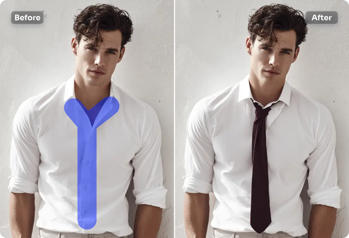 a male portrait in a white shirt and wearing a black tie added by ai ease tie photo editor