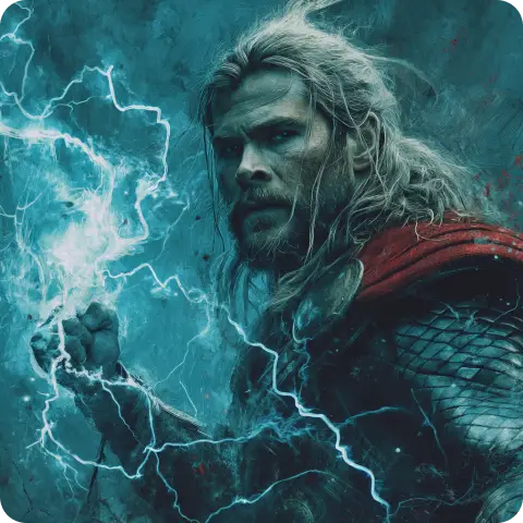 a portrait of thor in realistic style made by ai ease marvel character generator