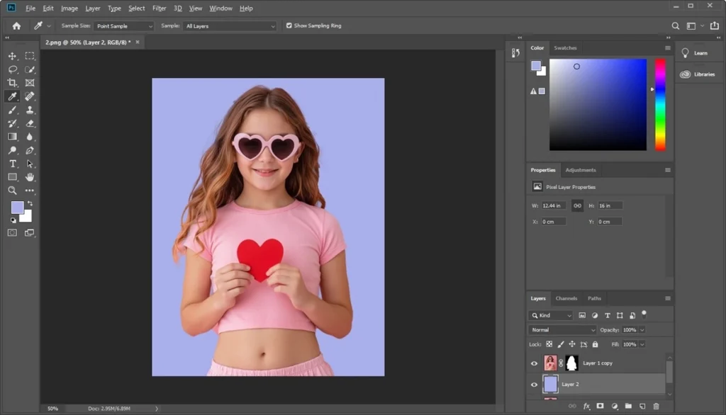a screenshot of adding a new light blue background in Photoshop
