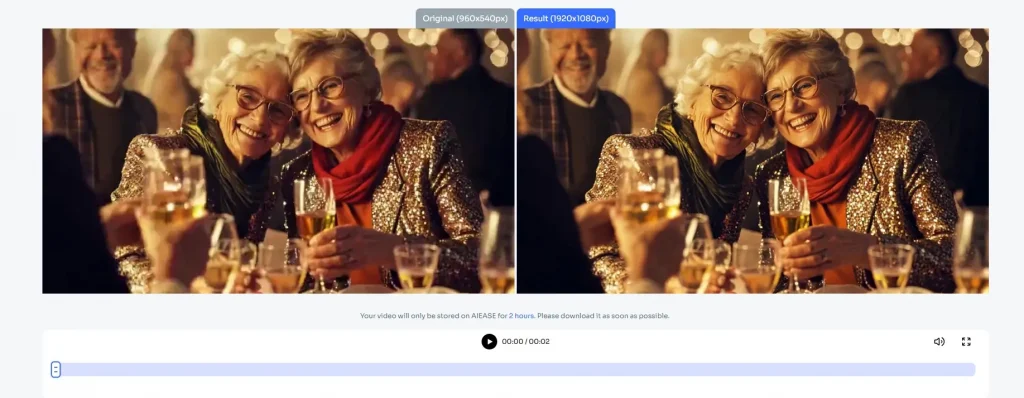 a screenshot of before and after contrast of enhancing two sisters' dinner party