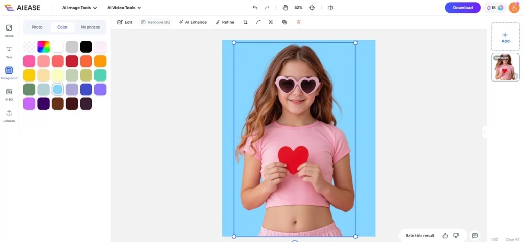 a screenshot of picking and changing background to blue
