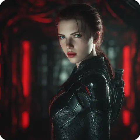 a square portrait of black widow generated in ai ease marvel character creator