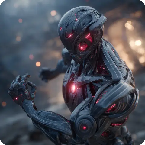 a square portrait of marvel villain ultron made in ai ease marvel character generator