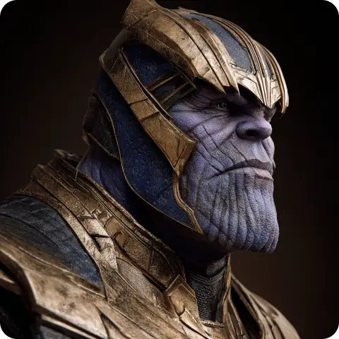 a square portrait of marvel villain thanos made in ai ease