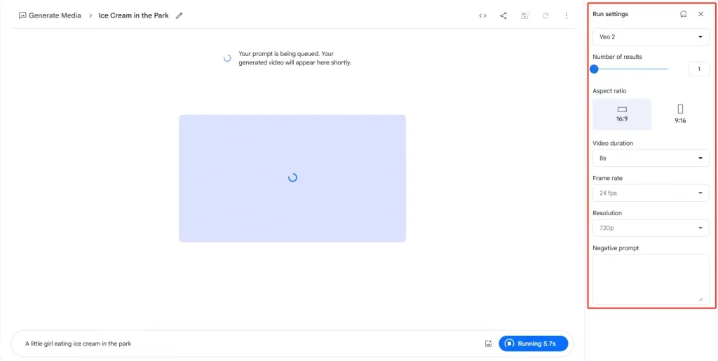 a screenshot of adjusting settings and click the run button to generate AI videos