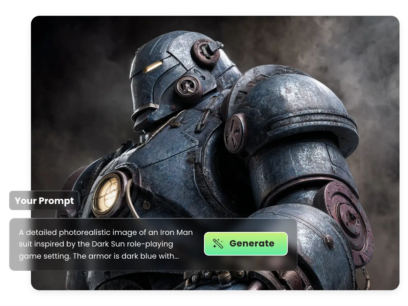 an image of ai generated marvel villain in iron armor made by text prompts
