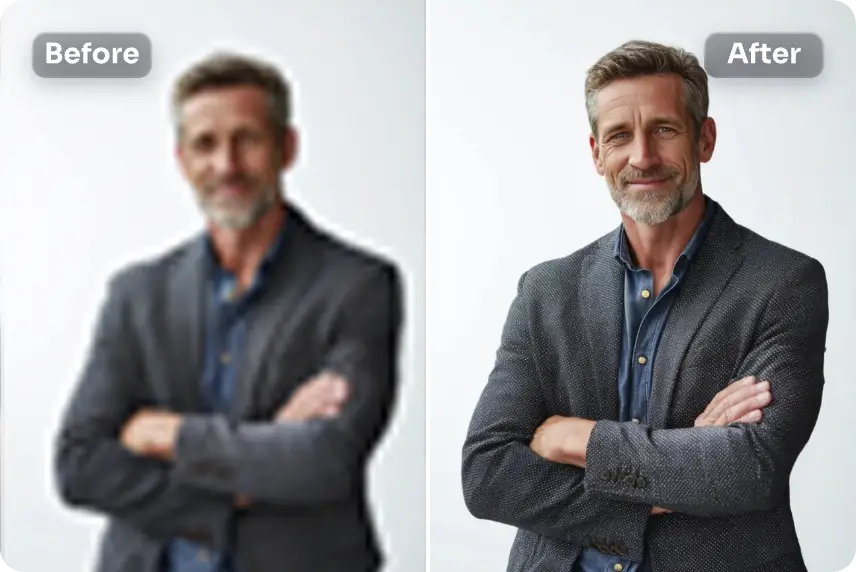 before and after effects of enhancing a man crossing arms business portrait