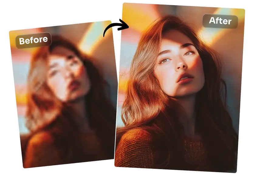 before and after effects of unblurring a woman portrait using ai ease free ai face enhancer