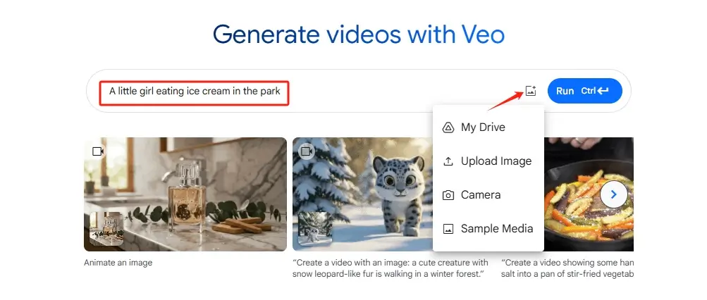 a screenshot of entering a text prompt or upload an image to the prompt