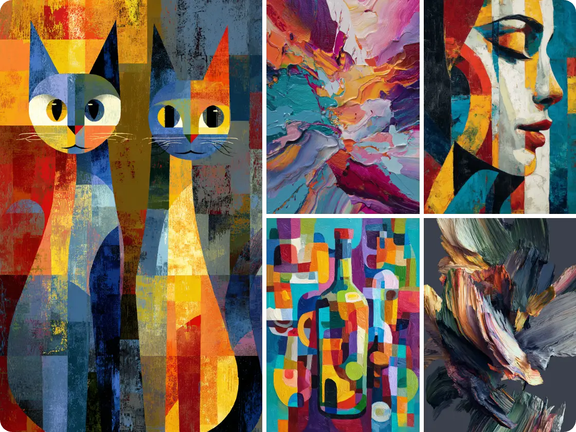 five stunning abstract images in various colors created by ai ease ai abstract art generator