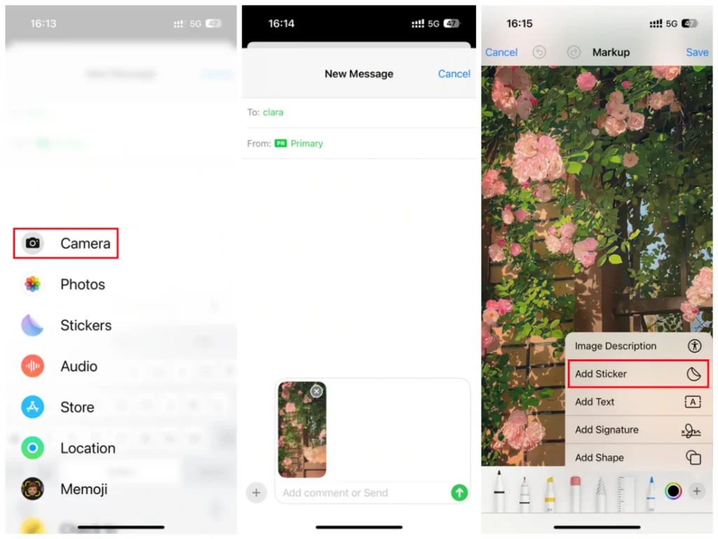 add a sticker to a picture on iphone via messages app