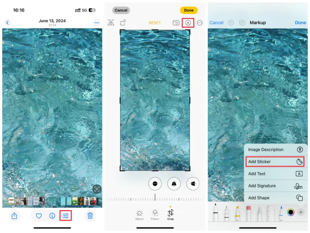add a sticker to a picture on iphone via photos app