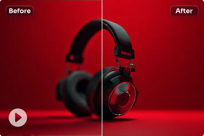before and after contrast of a blurry product video converted to 4K resolution
