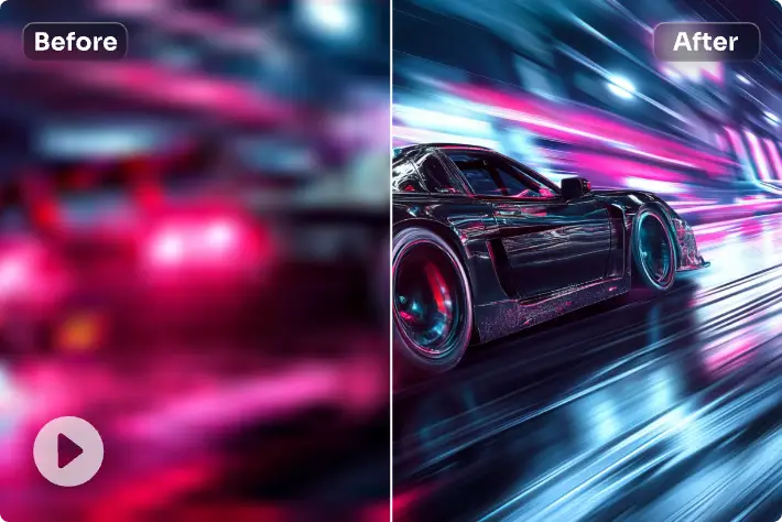 before and after contrast of a motion-blurred action shot converted to 4K resolution
