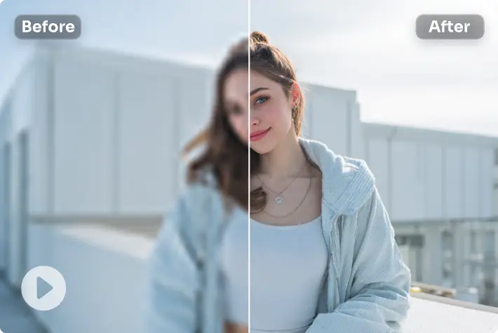 before and after contrast of a pixelated vlog converted to 4K resolution