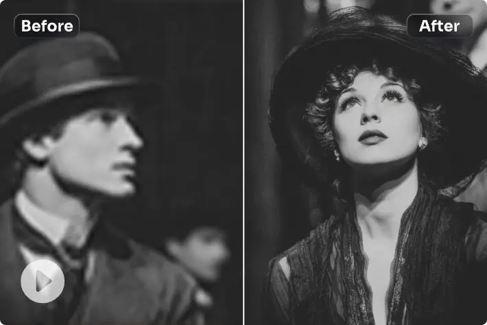 before and after contrast of a vintage film converted to 4K resolution