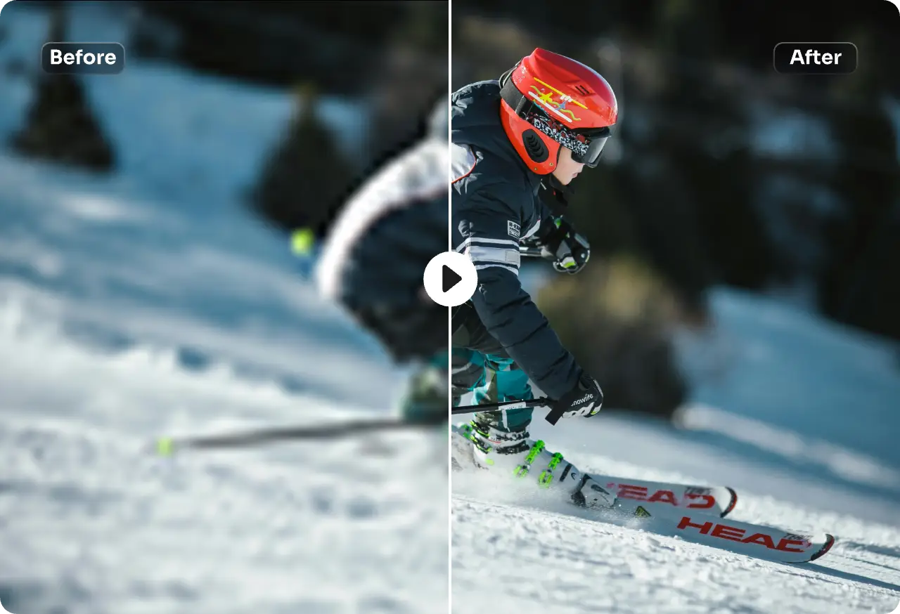 before and after video enhancement of a sports video upgrading to 4K resolution