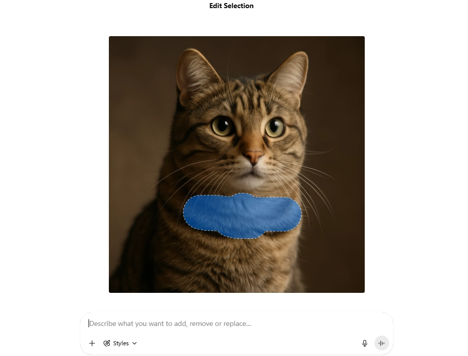 screenshot of brushing a part in the cat photo in chatgpt dall e image creator
